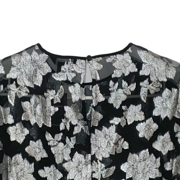 NWT CLUB MONACO Black silk silver floral embroidery sheer blouse - Picture 7 of 16